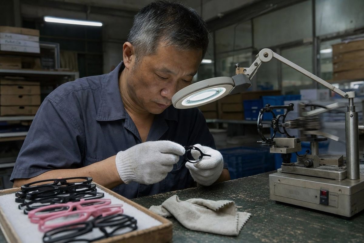 Three-stage inspection process verifying quality before kids' optical frame shipment (ID#5)