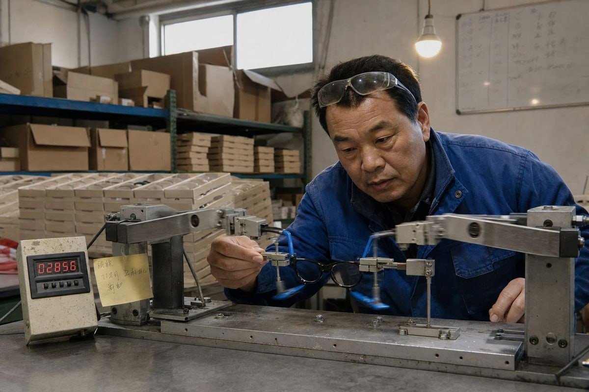 Hinge Durability Testing Cycle testing and wiggle tests verify hinge durability before placing bulk kids frame orders (ID#2)