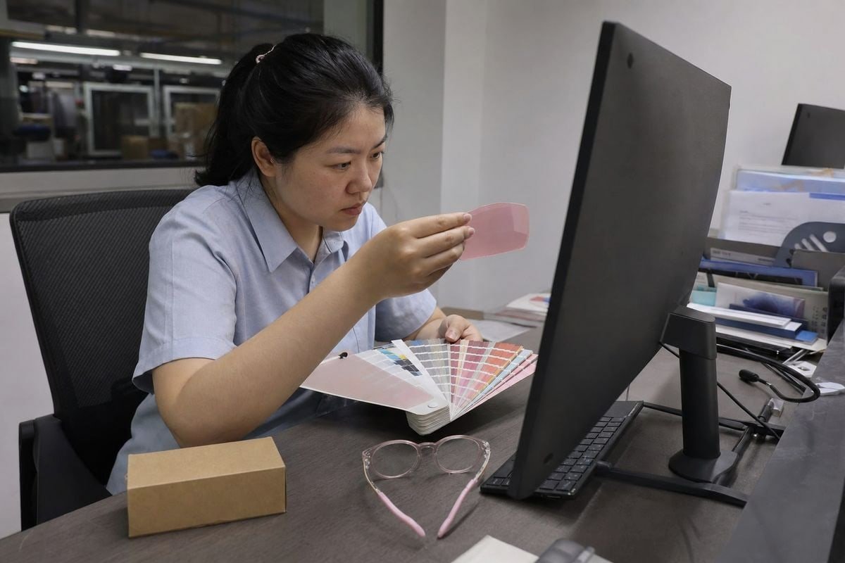 3D Render Color Check Comparing supplier 3D render color accuracy using Pantone swatches and calibrated monitors (ID#2)