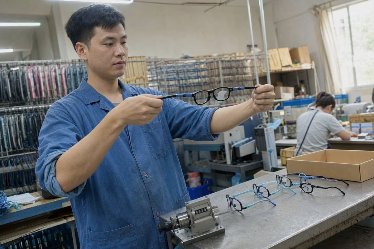 Frame Flexibility Testing Flexibility testing methods including temple twist and hinge cycling for bulk frame orders (ID#2)