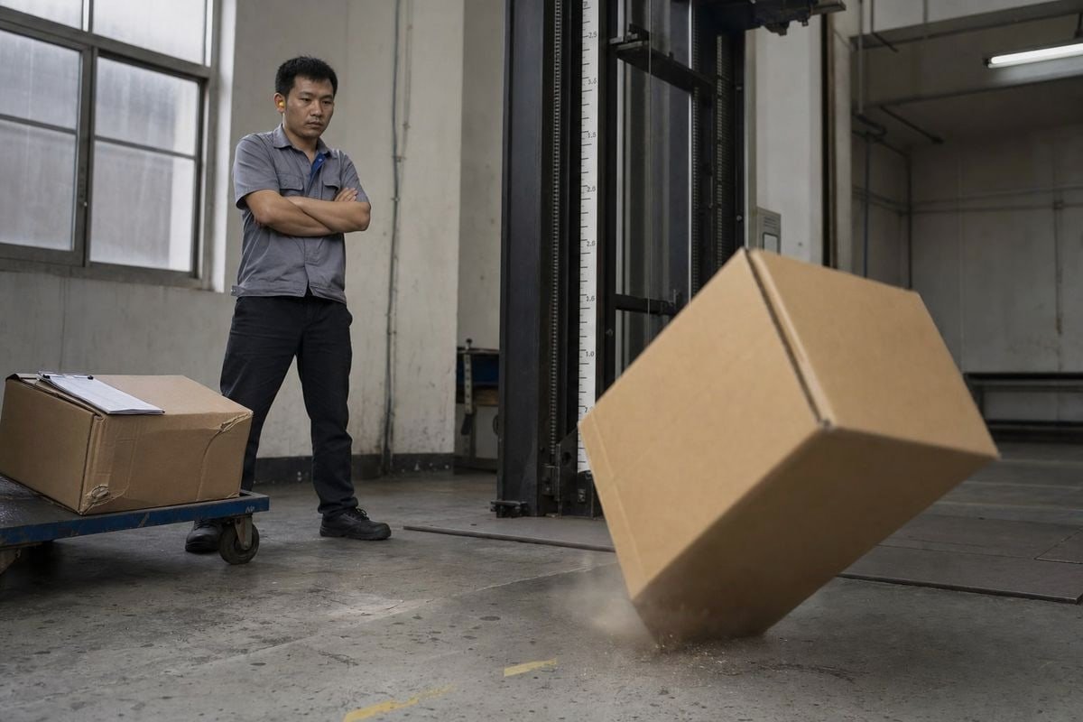 Drop testing packed optical frame units to verify survival during long-distance shipping (ID#3)
