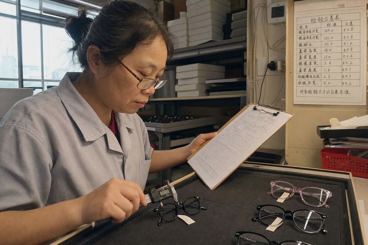 Documented specs and golden sample checks ensuring consistent kids eyewear sizing (ID#4)