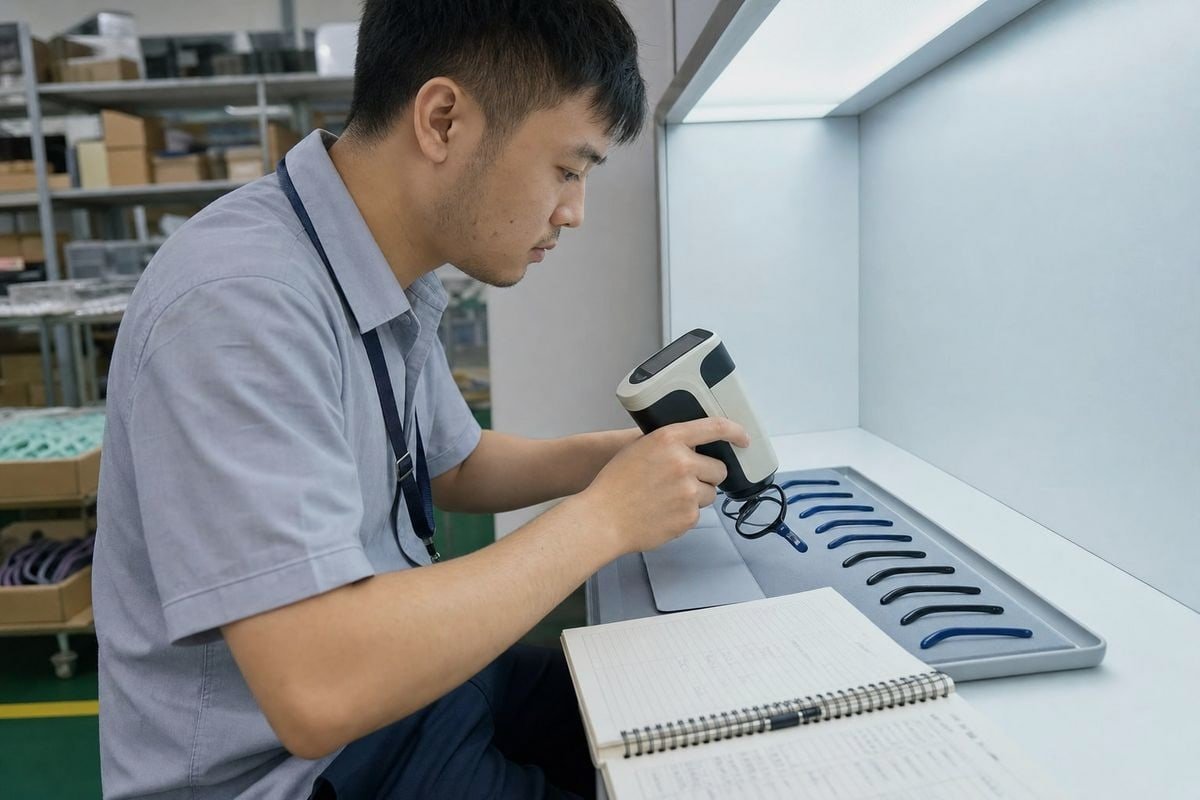 Using spectrophotometer and light booth to measure color consistency between production batches (ID#3)