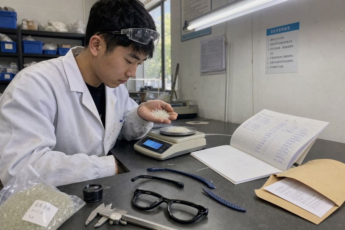 Testing Bio-Based Content ASTM D6866 testing confirms bio-based percentage in TR90 or TPEE eyewear frames (ID#4)