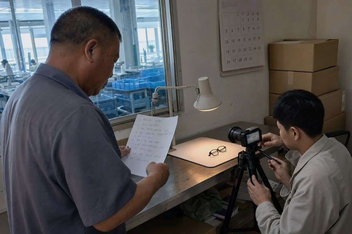 Filming Assembly and QC Steps Writing a creative brief to request TR90 frame assembly and quality check footage (ID#3)