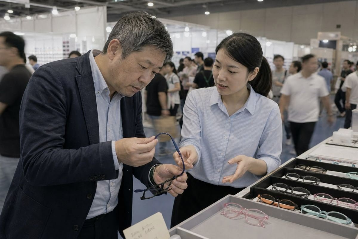 Trade shows like CIOF and SIOF let buyers test kids' eyewear frame flexibility and hinge quality (ID#3)