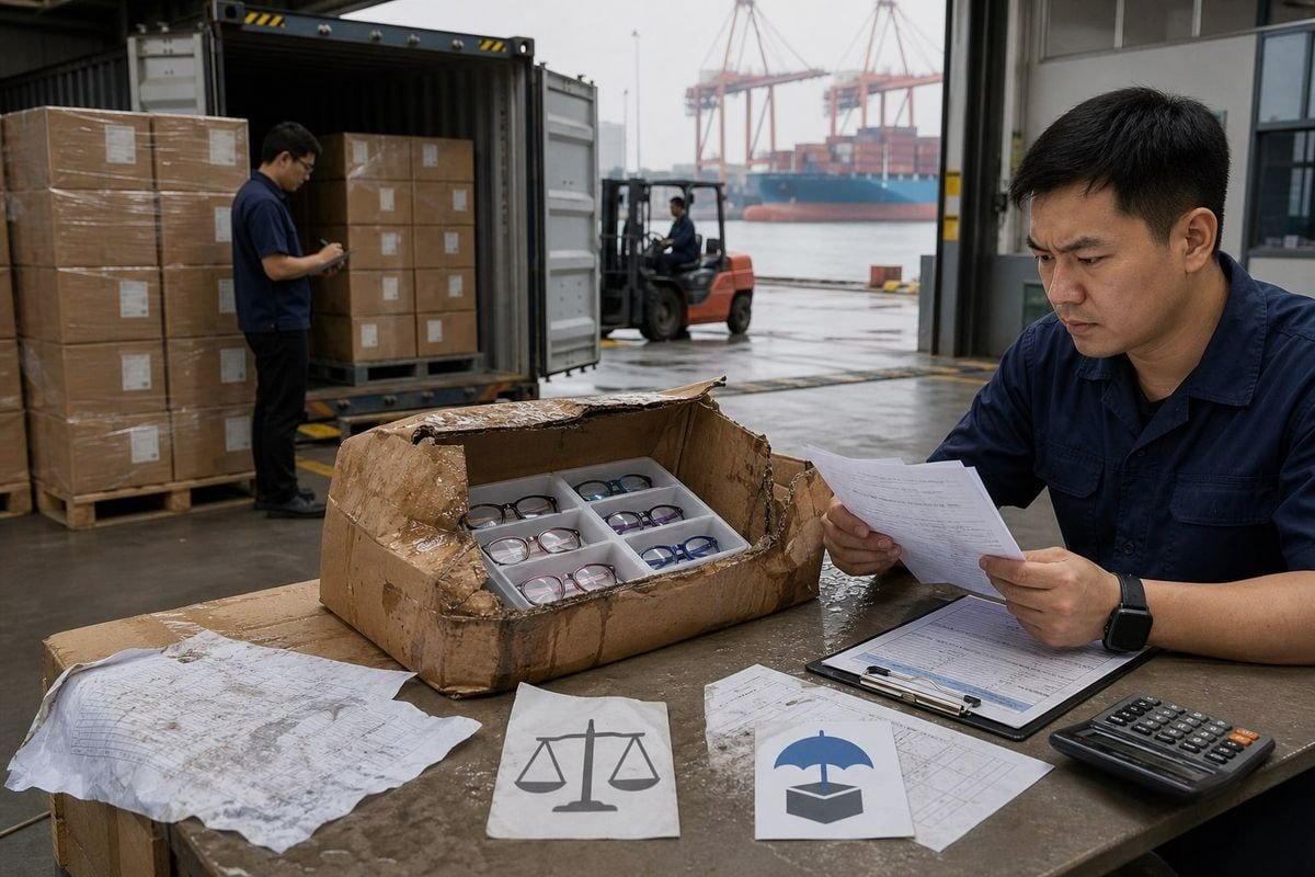 Step-by-step process for filing an ocean freight cargo damage claim for optical frames (ID#5)