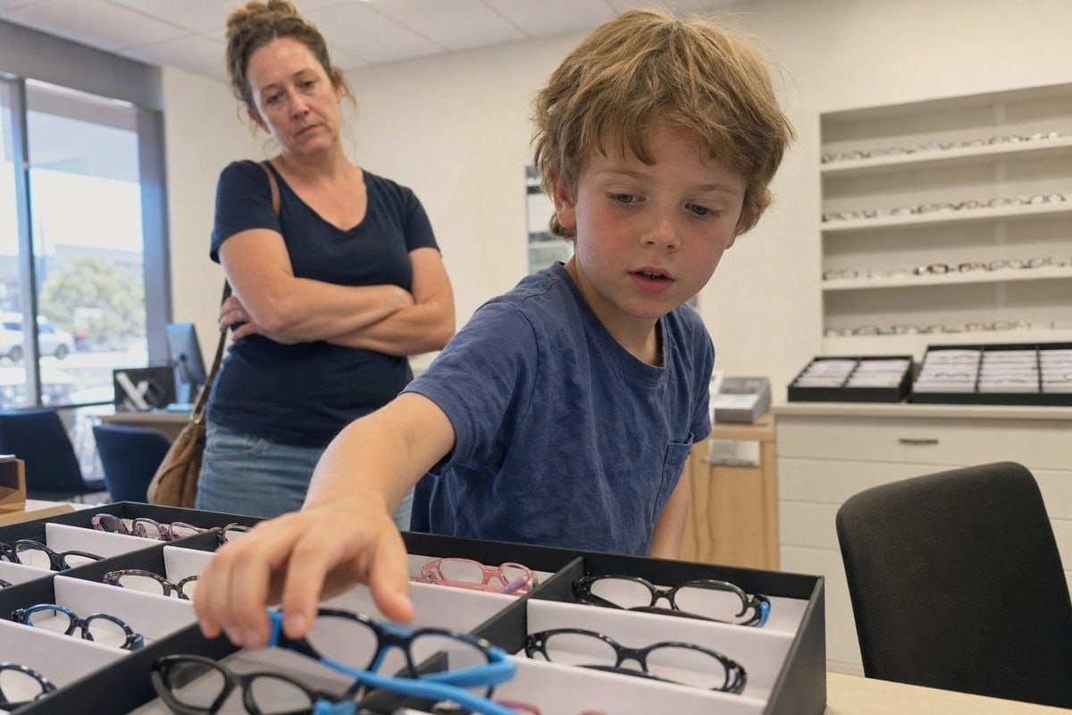 Colorful patterned kids' glasses shown to illustrate compliance impact (ID#1)