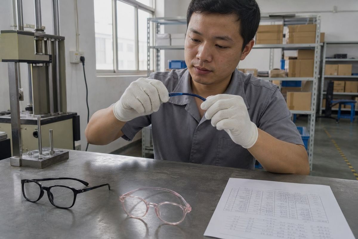 TR90 and TPEE flexible frame materials demonstrating shape memory for secure lens retention (ID#3)