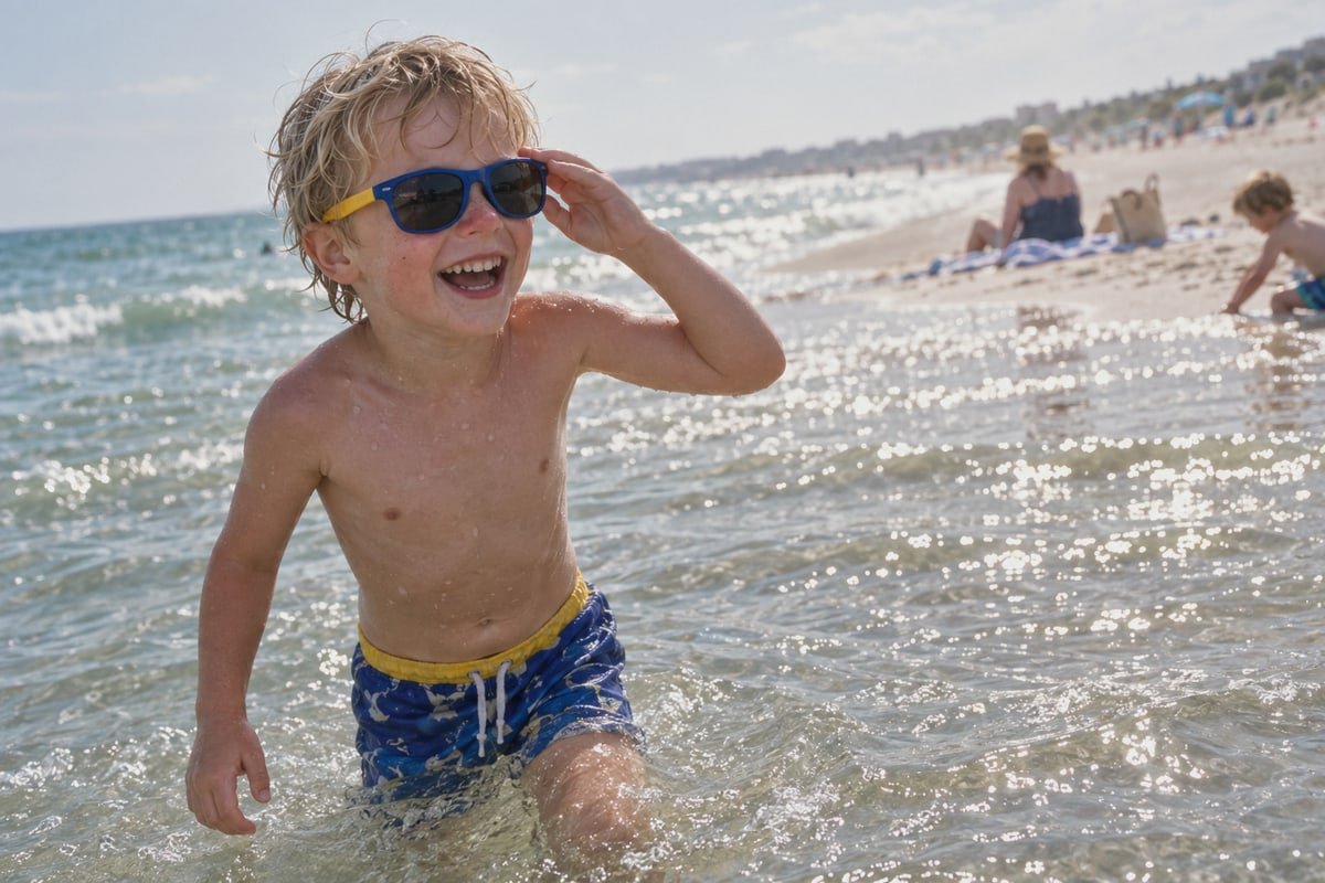 Situations like beach, skiing, and long drives where polarization benefits children's eyewear (ID#3)