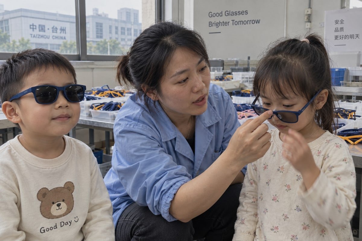 Comparison guide for integrated nose bridge versus silicone pads on TR90 kids sunglasses (ID#1)