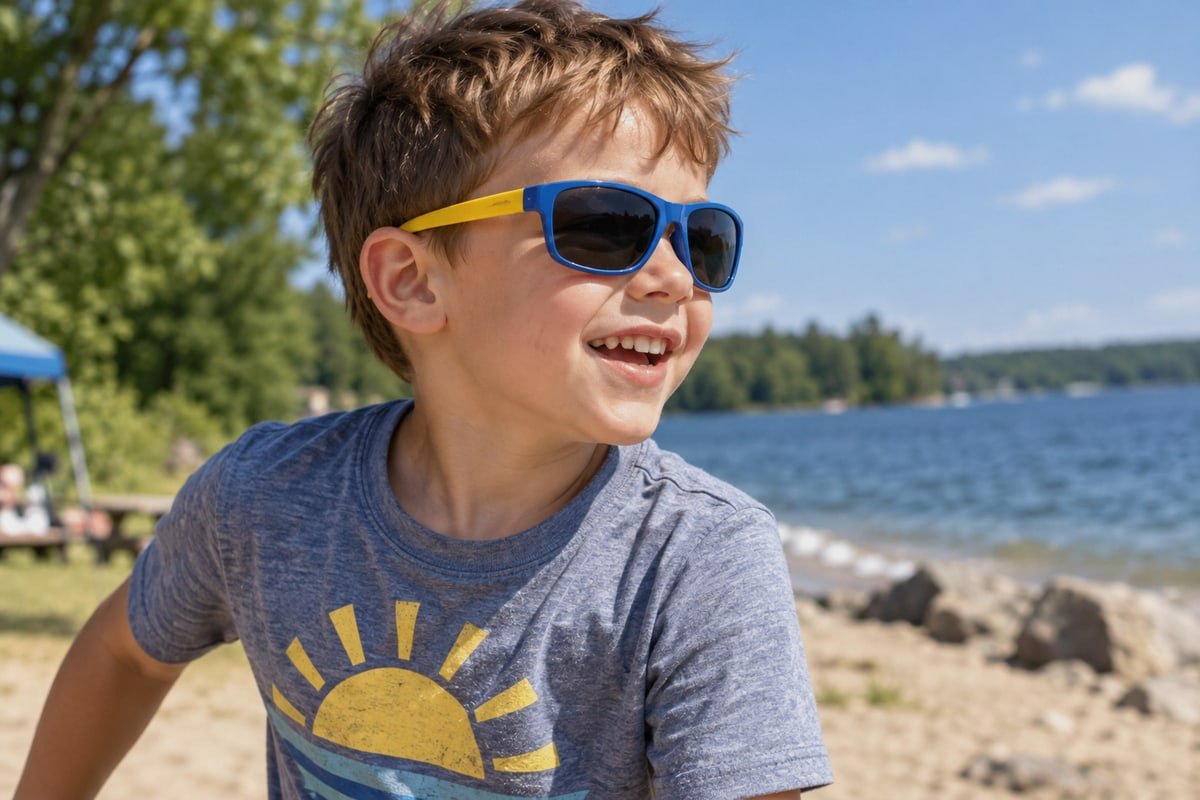 Kids sunglasses with UV protection using durable flexible TPEE lens material (ID#1)