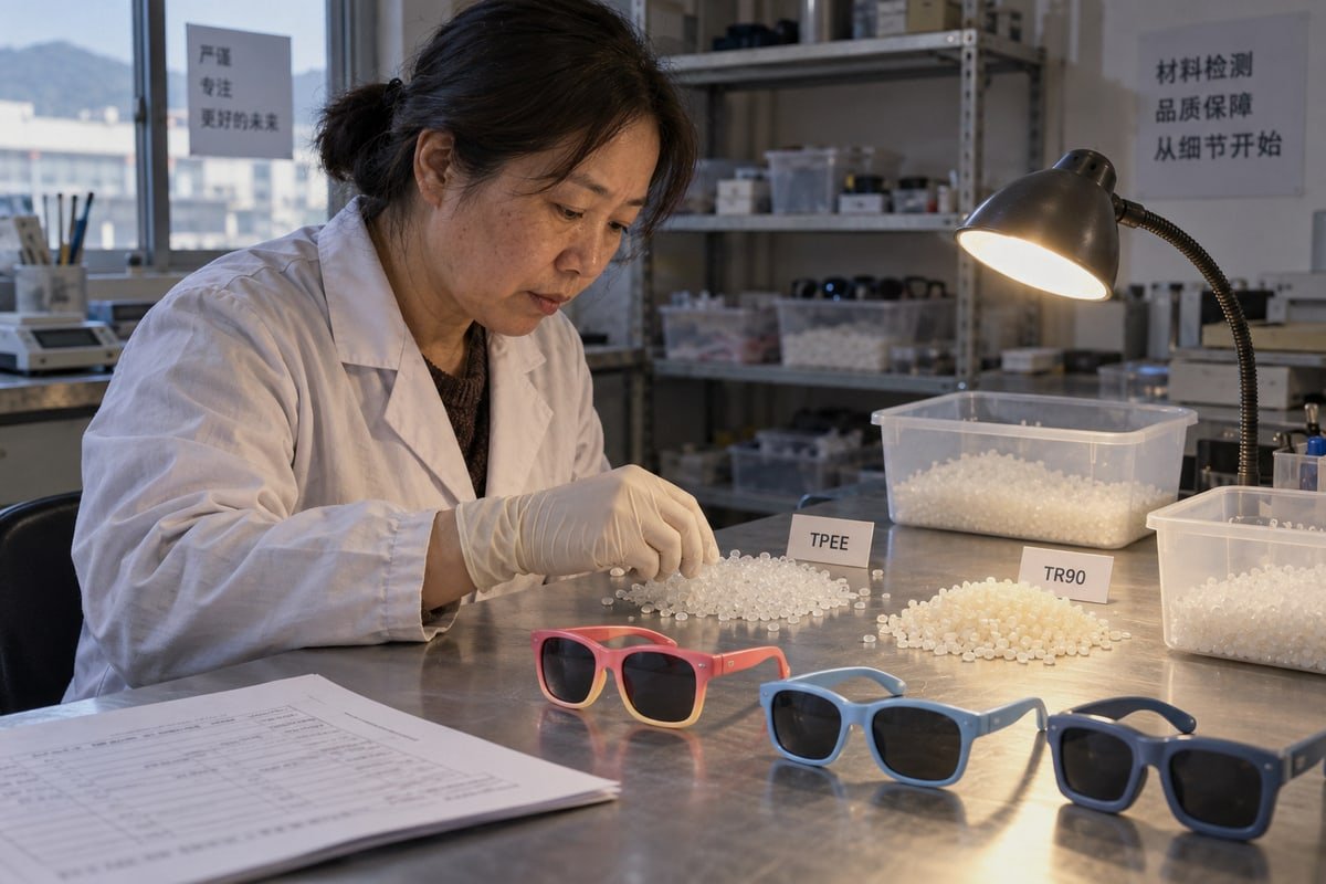 Flexible TR90 and TPEE materials resist bending, chewing, and drops better than rigid plastic (ID#4)