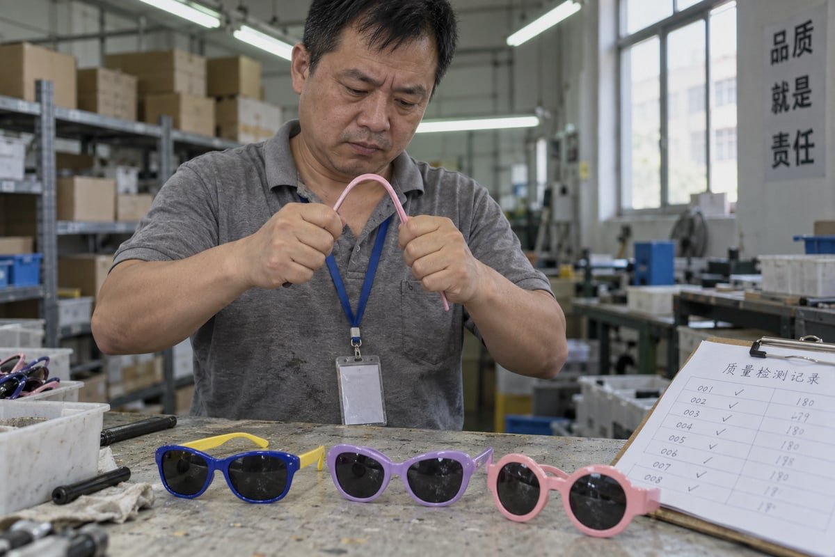 Guide to identifying genuine TPEE material in kids' sunglasses frames (ID#1)