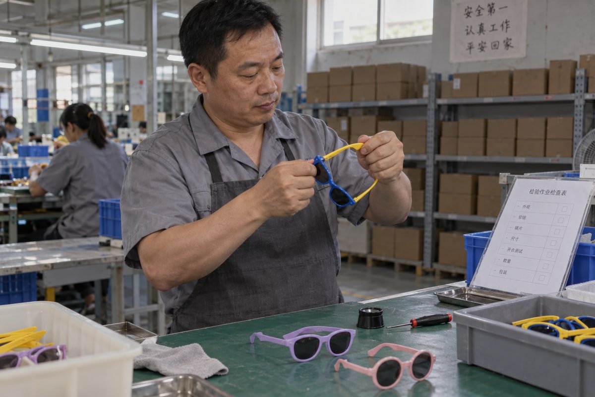 Lens Quality Check Checking lens quality for UV400 protection and scratch resistance before selling (ID#5)