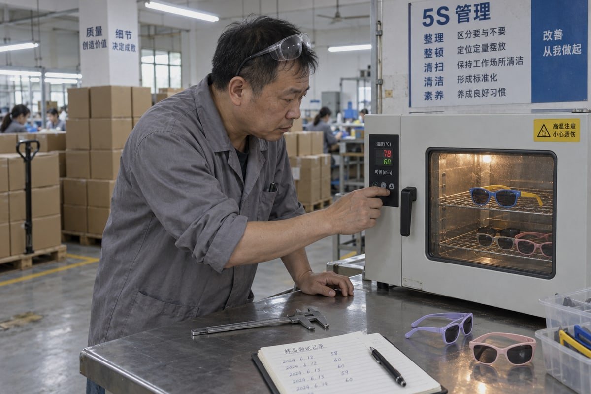 Oven test method checking TPEE frame shape retention at rising temperatures (ID#2)