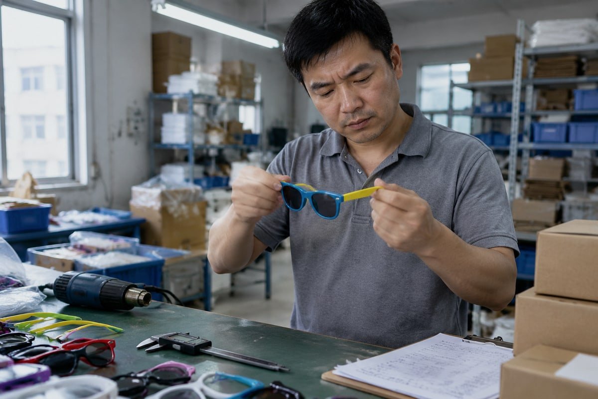 Guide to bending back a stretched TPEE kids sunglasses temple safely (ID#1)