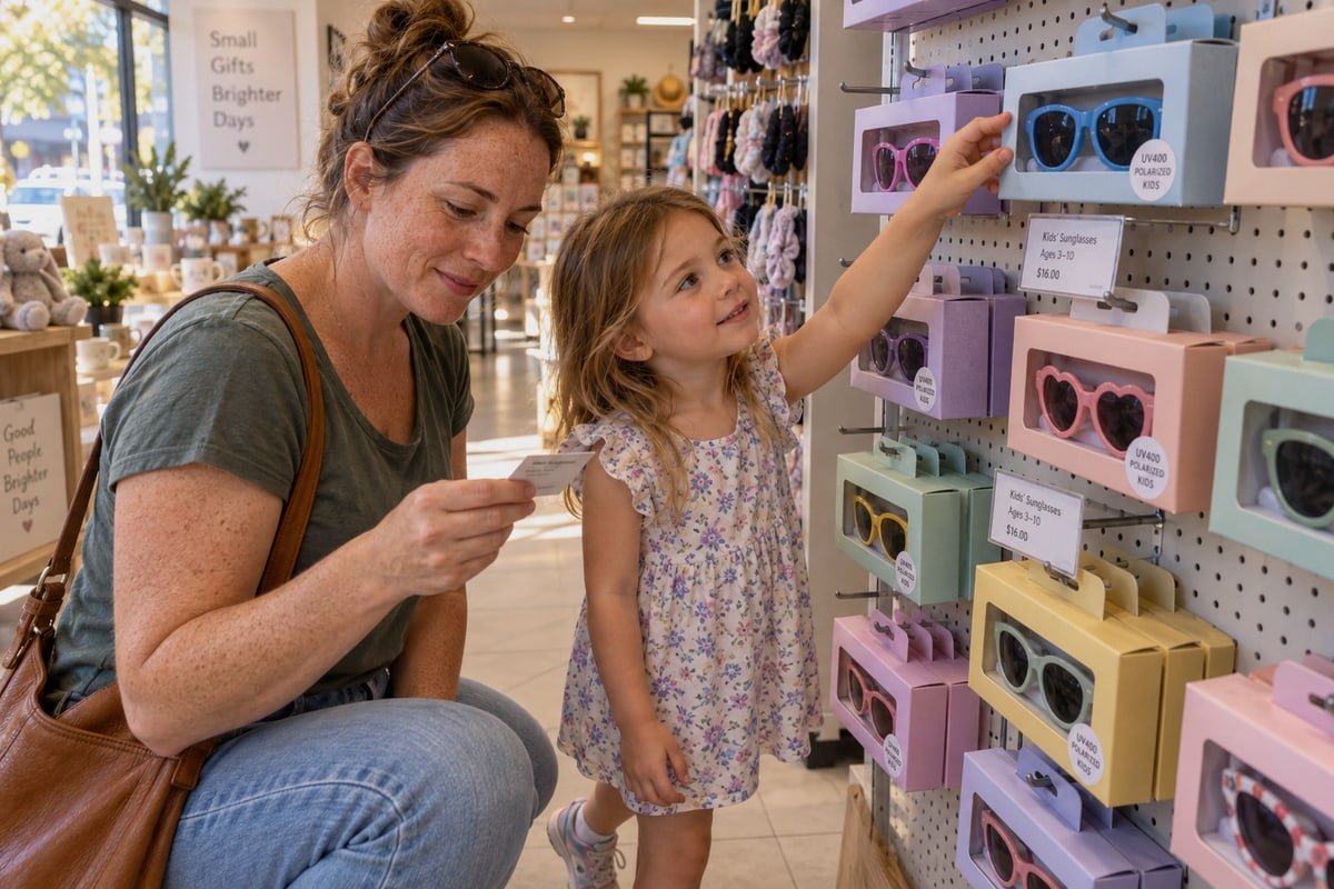 Standout Retail Packaging Shelf-standout packaging design with transparent window, bold graphics, and hanging tab for kids sunglasses (ID#3)