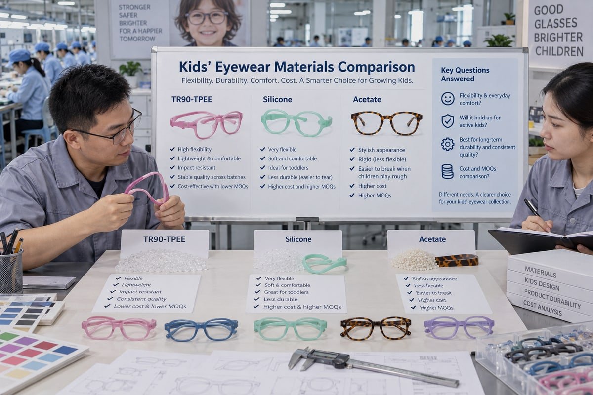 Comparison of TR90-TPEE, silicone, and acetate kids optical frames (ID#1)