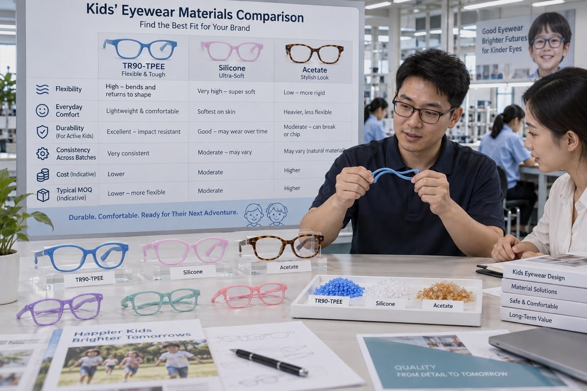Flexibility and Comfort TR90-TPEE frames balance softness and shape retention better than silicone for kids (ID#2)