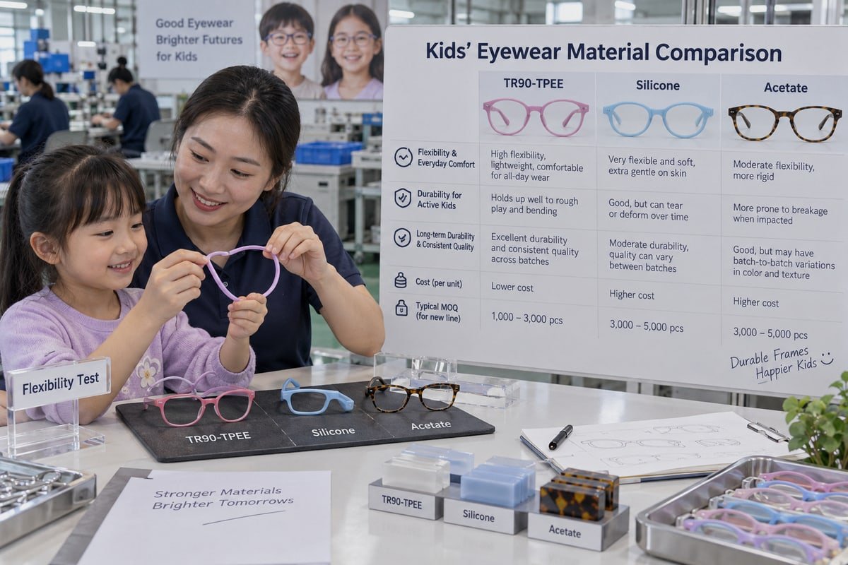 Durabilidade para Crianças Ativas TR90-TPEE frames outperform acetate in durability for active, rough-playing children (ID#3)