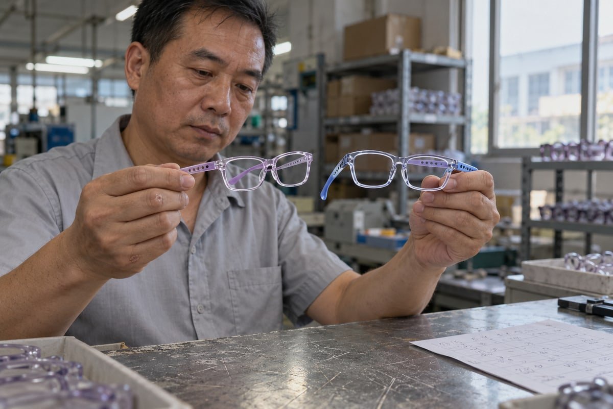 Verify Supplier Weight Verifying supplier frame weight specifications before placing bulk eyewear orders (ID#5)