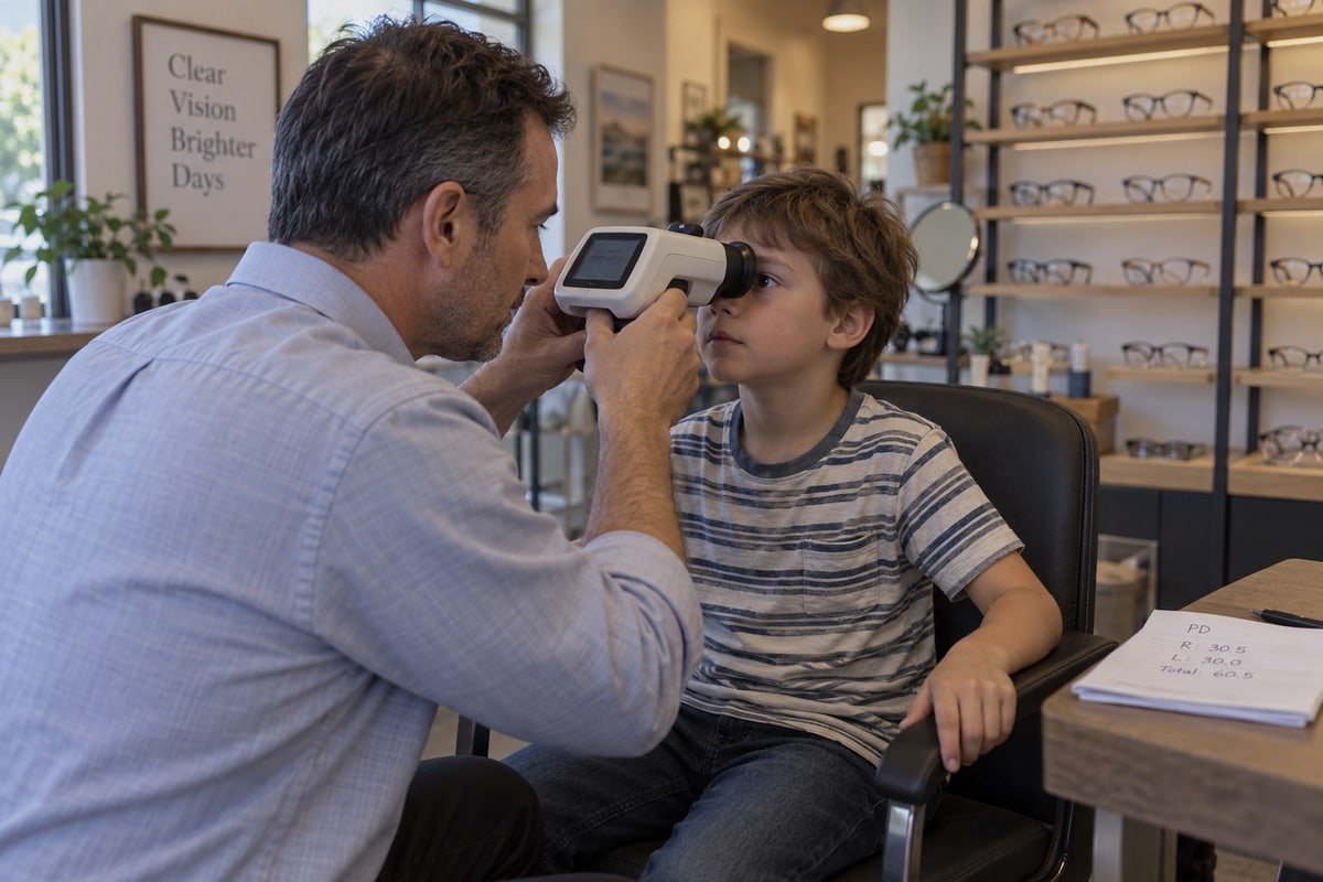 Measuring Pupillary Distance Measuring a child's pupillary distance accurately with a ruler or pupillometer before frame fitting (ID#2)
