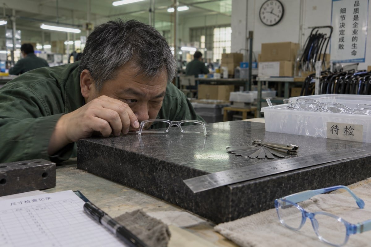 Quality tests to verify durability and flexibility of kids eyewear frames before ordering (ID#4)