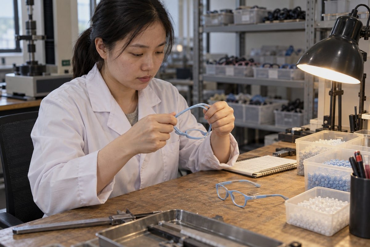 Genuine TR90 Material Testing genuine TR90 material for flexibility and durability versus cheap substitutes (ID#3)