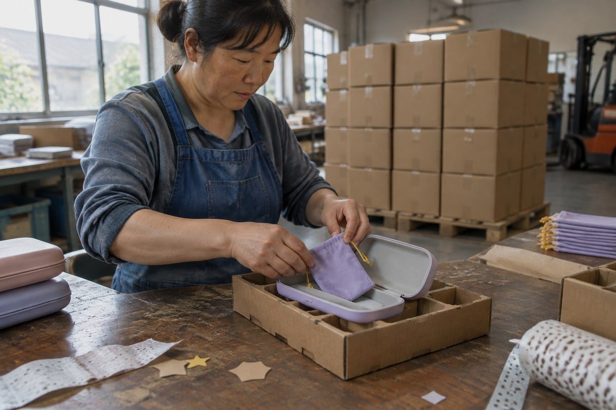 Stacking and container-loading practices that prevent pressure damage to eyewear stock (ID#4)