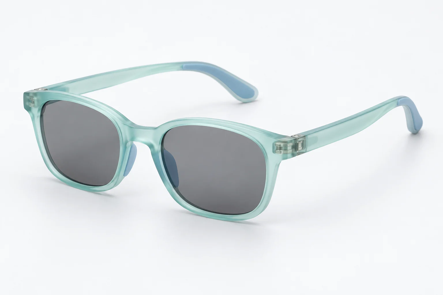 Seafoam children’s eyewear with open temples — customization concept